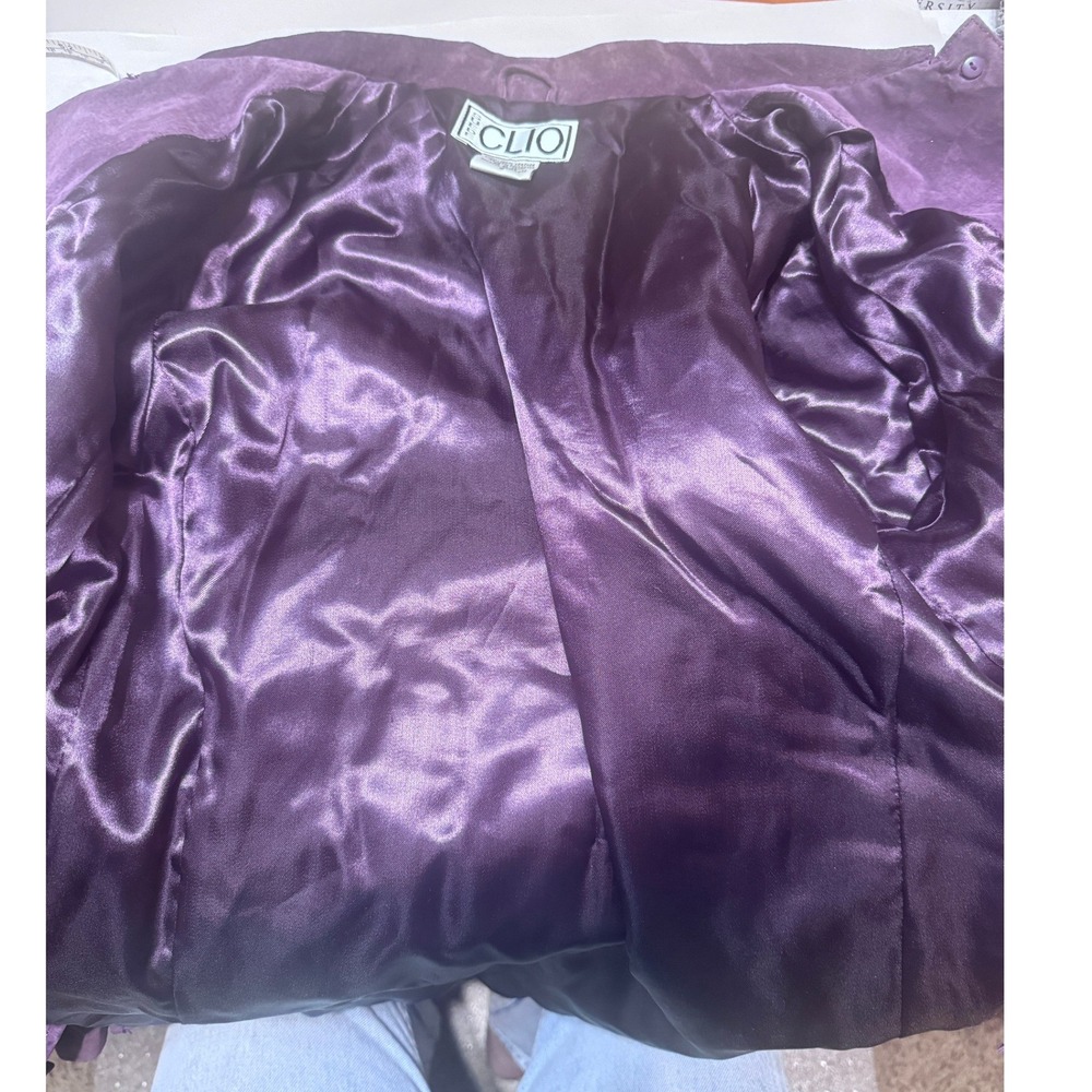 Vintage Clio Purple Suede Leather Jacket Women Size 6 Button Front Blazer 90s - Picture 5 of 6
